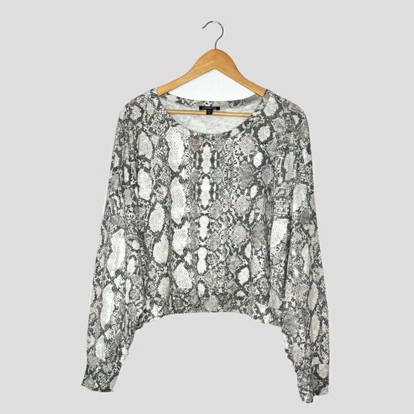 Express Snakeskin Print Dolman Crop Sweatshirt - Picture 2 of 8